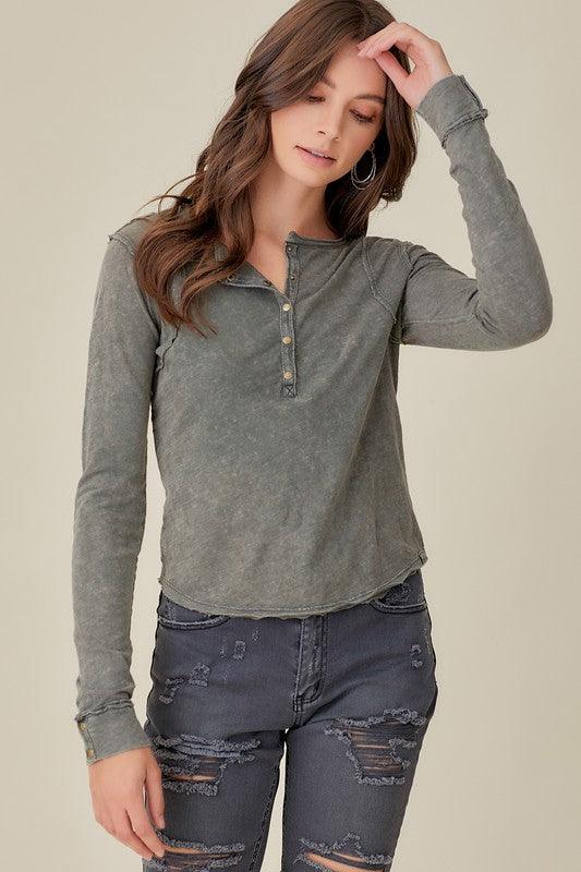 Raw Edge Button Top - Sunday Golden