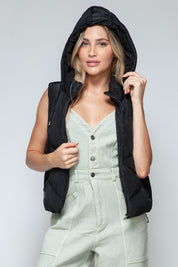 Zip Up Quilted Hooded Vest | Black