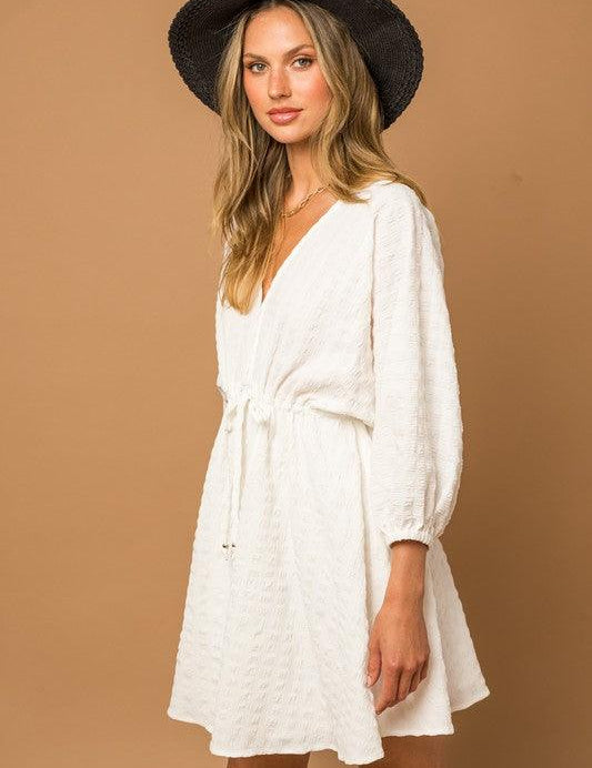 Blouson Seersucker Batwing Dress - Sunday Golden