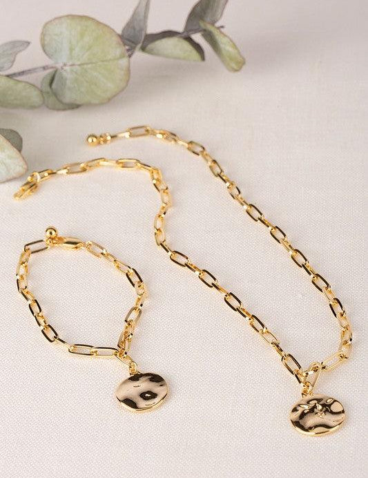 Coin Pendant Clip Chain Bracelet and Necklace Set - Sunday Golden