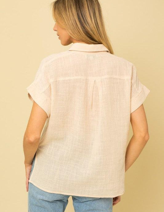 Short Sleeve Button Down Blouse - Sunday Golden