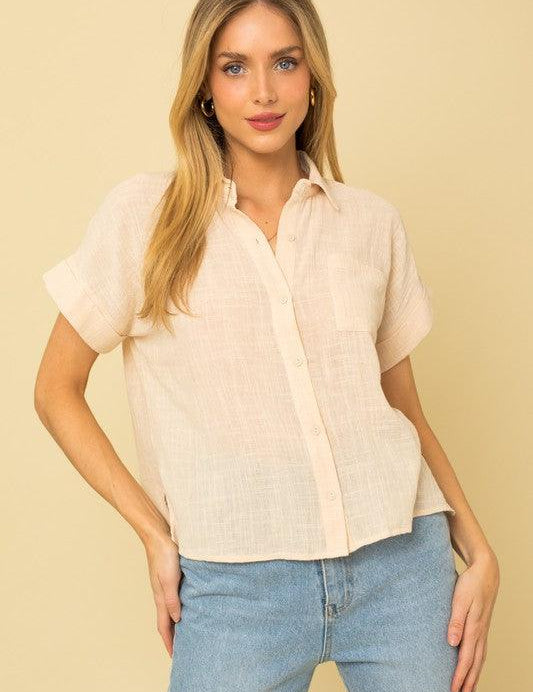 Short Sleeve Button Down Blouse - Sunday Golden