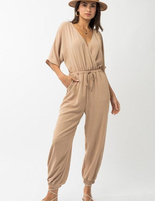 Dolman Sleeve Surplice Jumpsuit - Sunday Golden