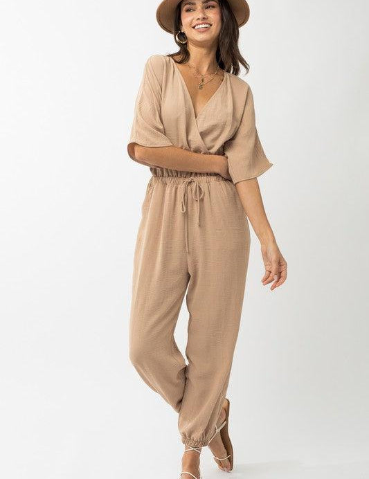 Dolman Sleeve Surplice Jumpsuit - Sunday Golden