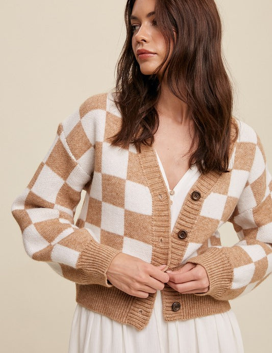 Bold Checkered Gingham Sweater Weaved Crop Cardigan | 3 Colors