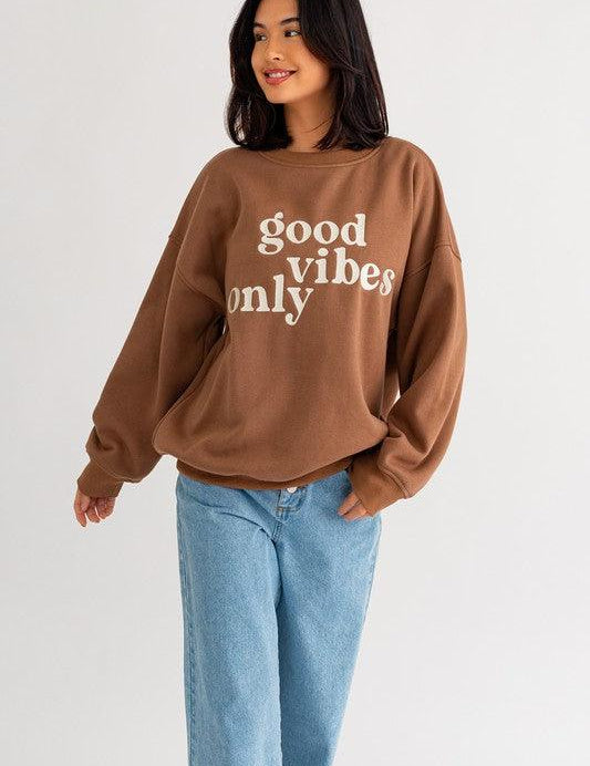 Good Vibes Only Embroidery Oversized Sweatshirt - Sunday Golden