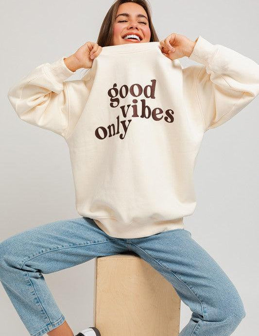 Good Vibes Only Embroidery Oversized Sweatshirt - Sunday Golden