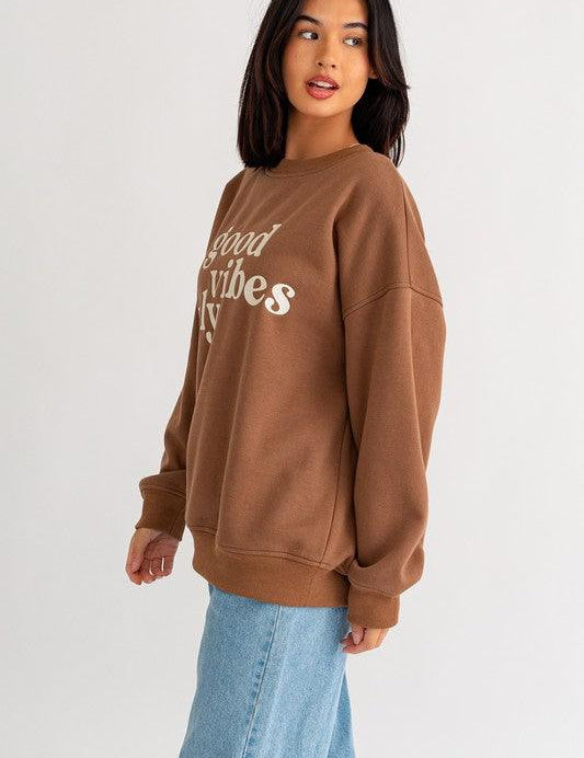 Good Vibes Only Embroidery Oversized Sweatshirt - Sunday Golden