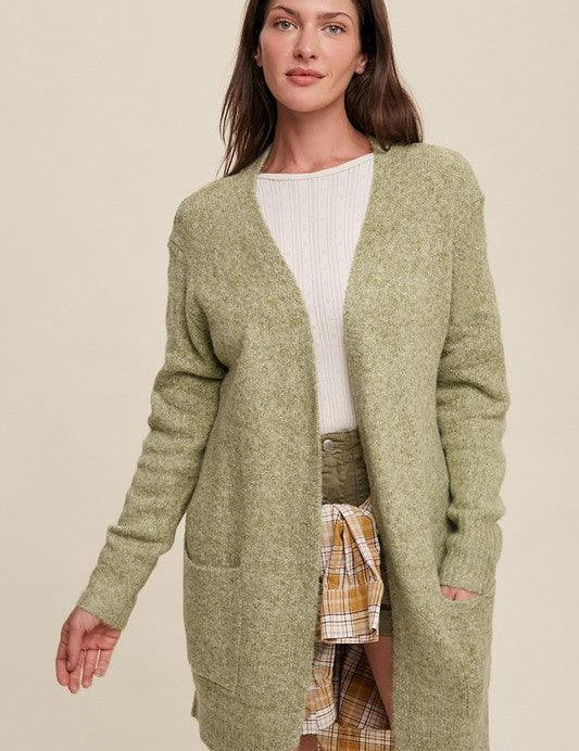 Two Pocket Open-Front Long Knit Cardigan - Sunday Golden