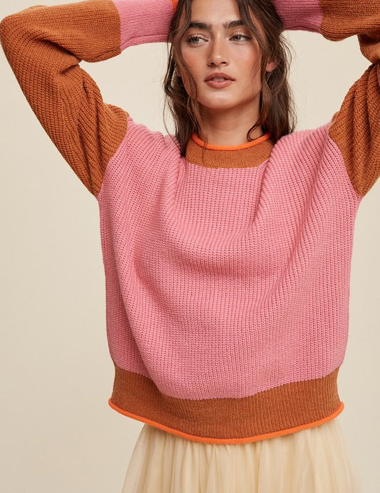 Color Block Ribbed Knit Sweater