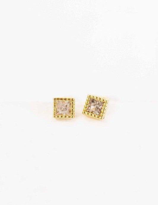 Mini Square Stone Stud Earrings - Sunday Golden