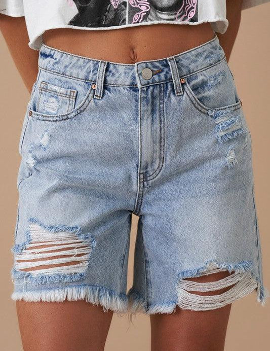 High Rise Bermuda Denim Shorts - Sunday Golden