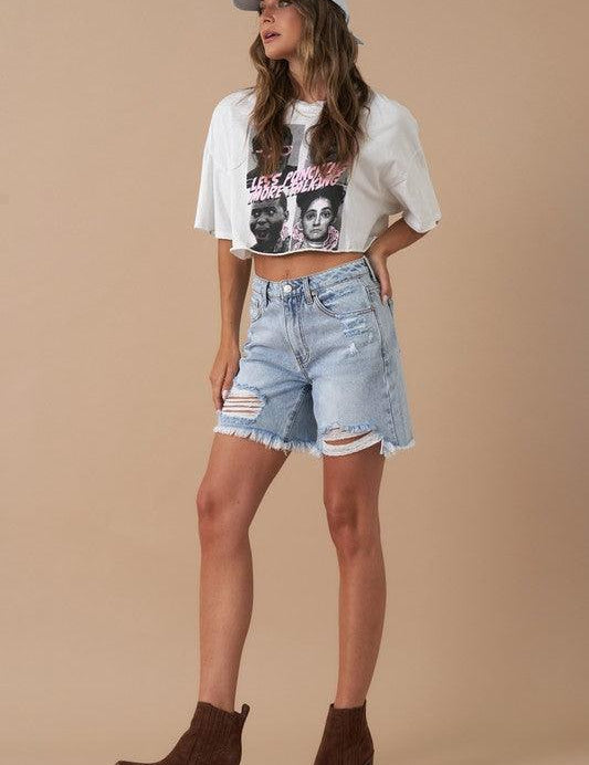 High Rise Bermuda Denim Shorts - Sunday Golden