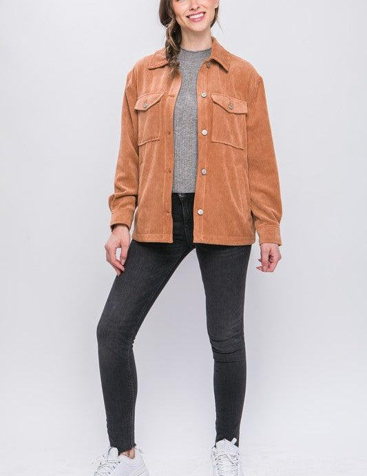 Cassidy Corduroy Button Down Jacket With Pockets - Sunday Golden