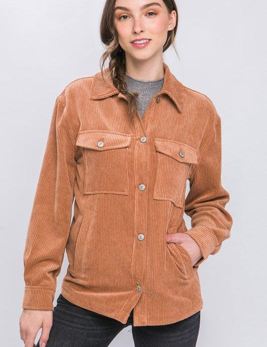 Cassidy Corduroy Button Down Jacket With Pockets - Sunday Golden