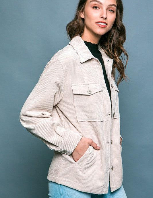 Cassidy Corduroy Button Down Jacket With Pockets - Sunday Golden