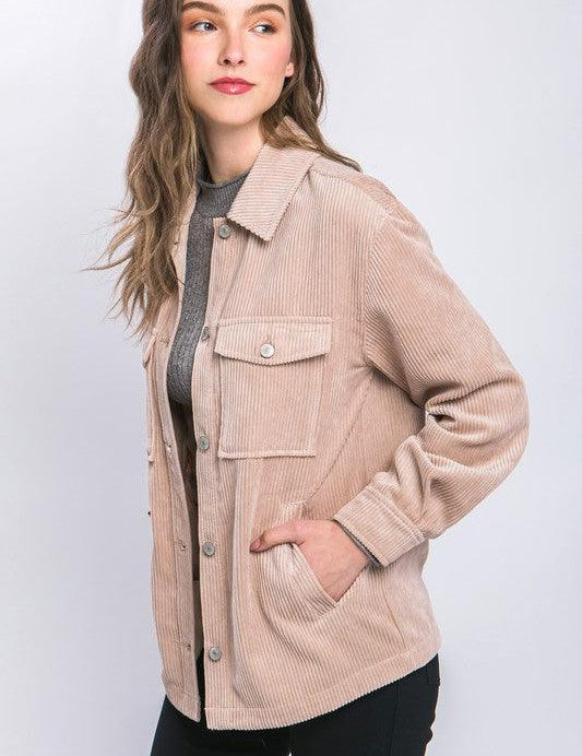 Cassidy Corduroy Button Down Jacket With Pockets - Sunday Golden