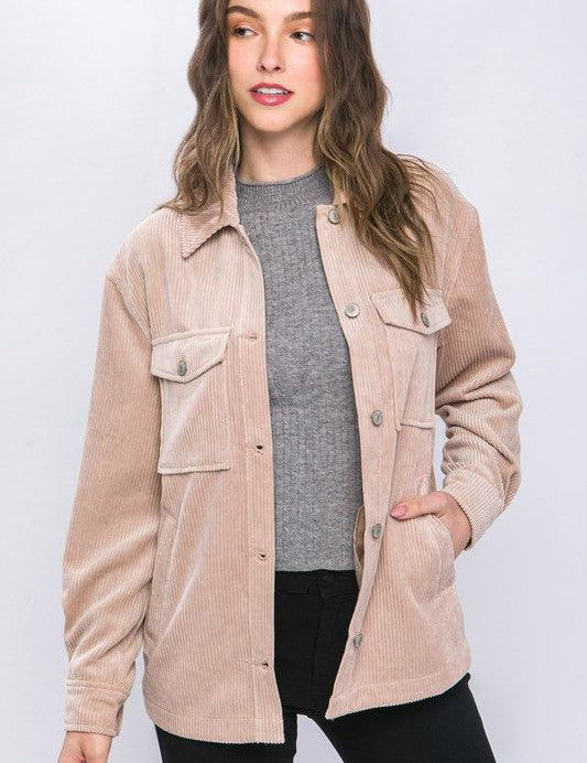 Cassidy Corduroy Button Down Jacket With Pockets - Sunday Golden