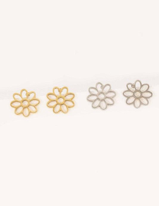 Daisy Outline Stud Earrings - Sunday Golden