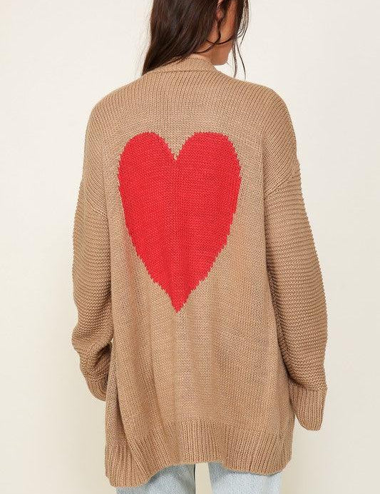 I heart you Long Sleeve Open Front Cardigan With Back Heart - Sunday Golden