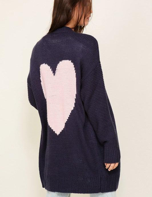 I heart you Long Sleeve Open Front Cardigan With Back Heart - Sunday Golden