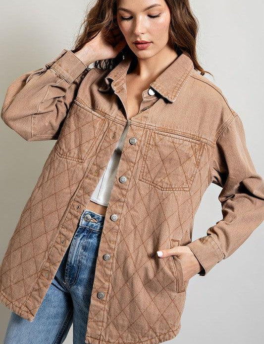  Quilted Button Down Jacket. Camel Color. 