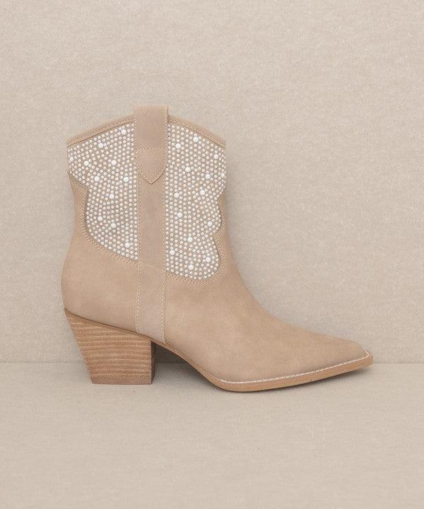 Cannes - Pearl Studded Western Boots - Sunday Golden