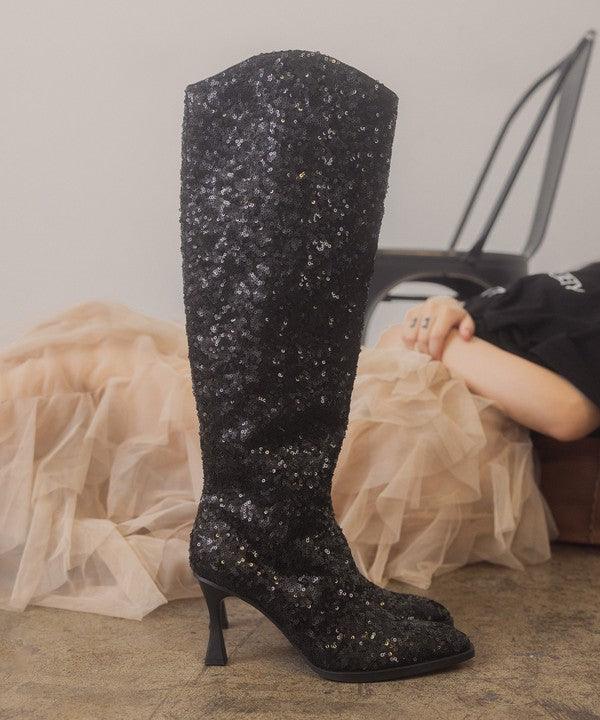 Jewel - Knee High Sequin Boots - Sunday Golden