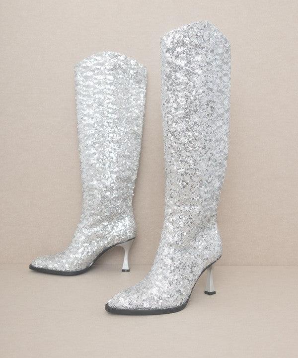 Jewel - Knee High Sequin Boots - Sunday Golden