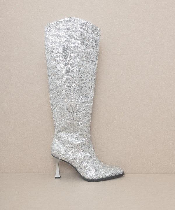 Jewel - Knee High Sequin Boots - Sunday Golden