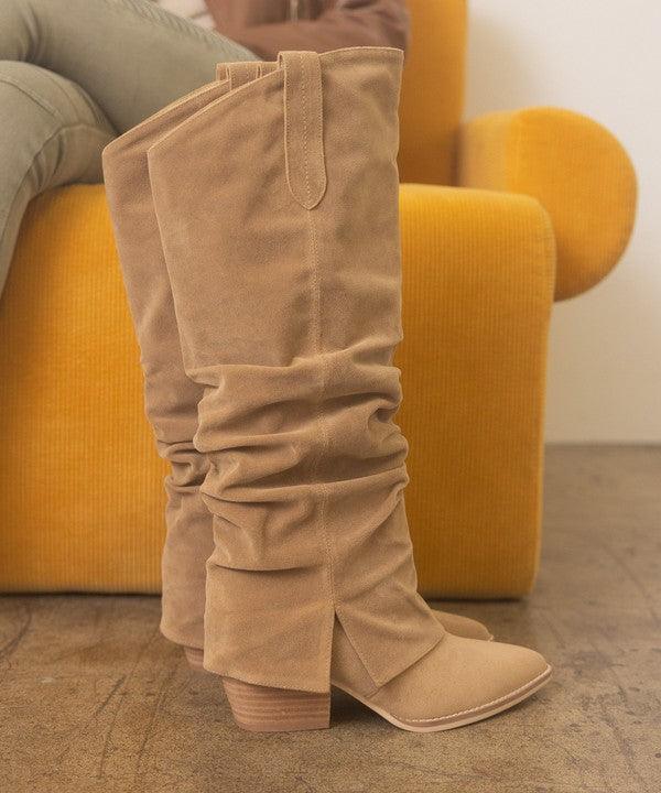 OASIS SOCIETY Thea - Fold Over Slit Jean Boots - Sunday Golden