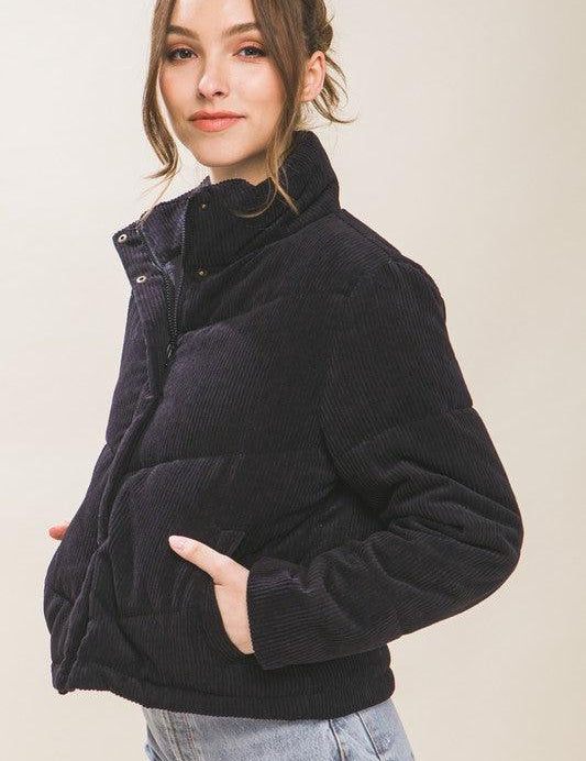 Corduroy Puffer Jacket with Toggle Detail - Sunday Golden