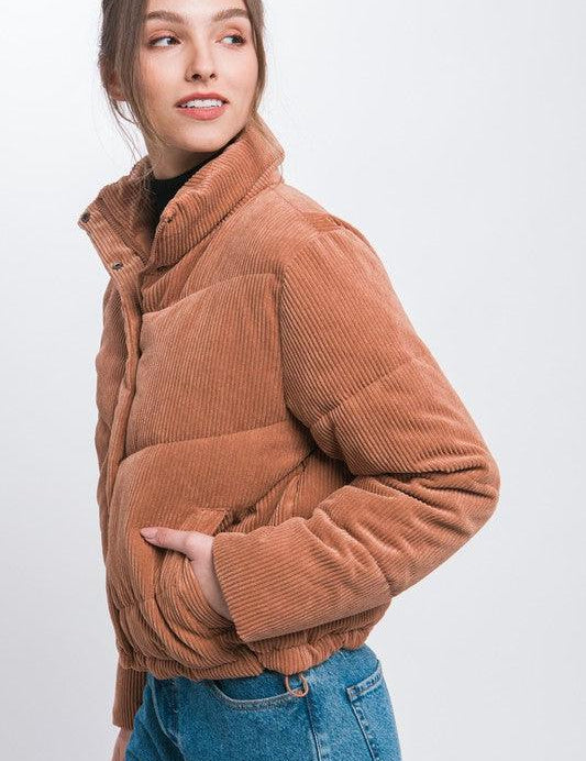 Corduroy Puffer Jacket with Toggle Detail - Sunday Golden