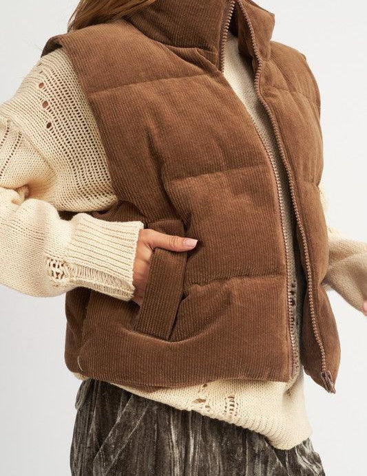 Bubble Corduroy Puffer Vest - Sunday Golden