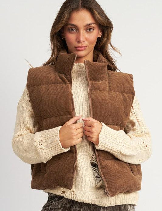 Bubble Corduroy Puffer Vest - Sunday Golden