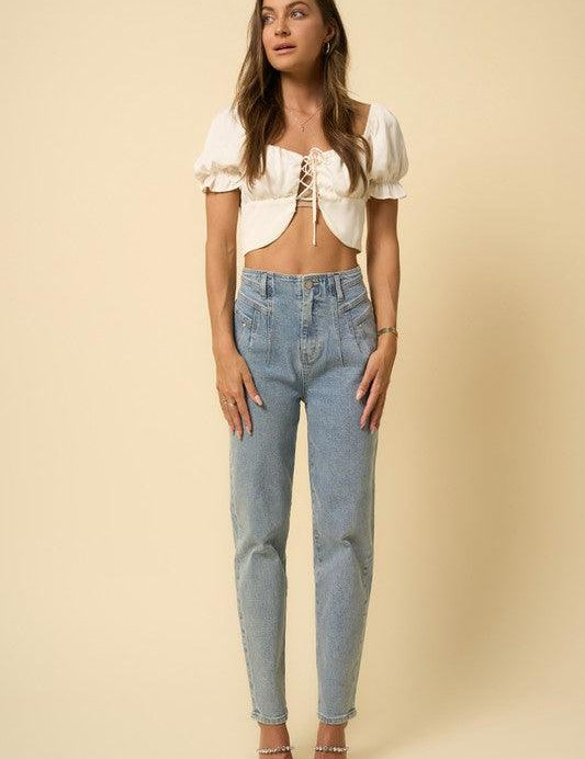 High Waist Seamed Tapered Jeans - Sunday Golden