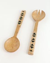 Geo Woven Mango Wood Salad Servers - Sunday Golden