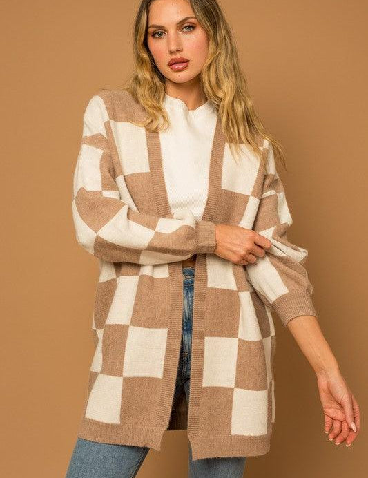 Checker Graphic Sweater Cardigan - Sunday Golden