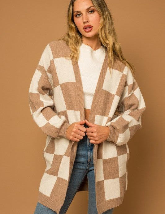 Checker Graphic Sweater Cardigan - Sunday Golden