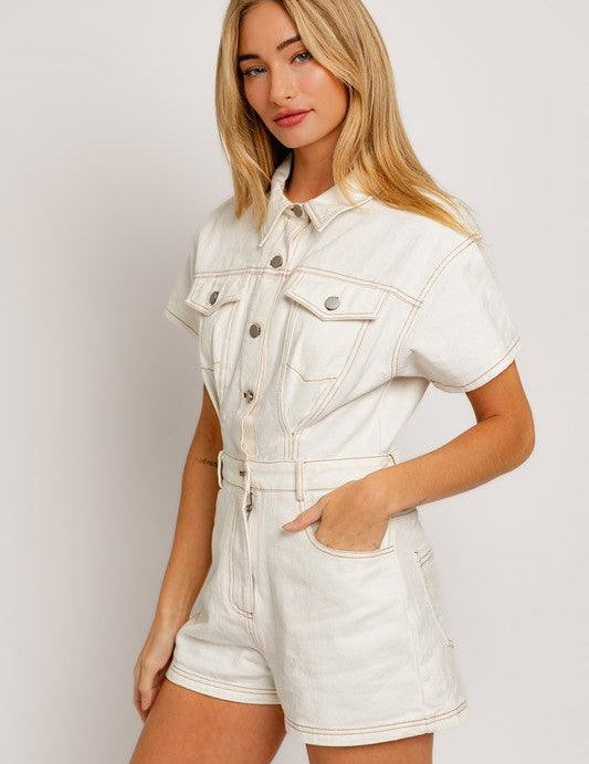 Short Sleeve Denim Romper - Sunday Golden