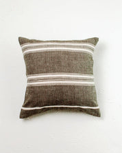  18" Aden Throw Pillow Cover. Grey With Natural. measures 18" x 18". Ethically crafted in Ethiopia