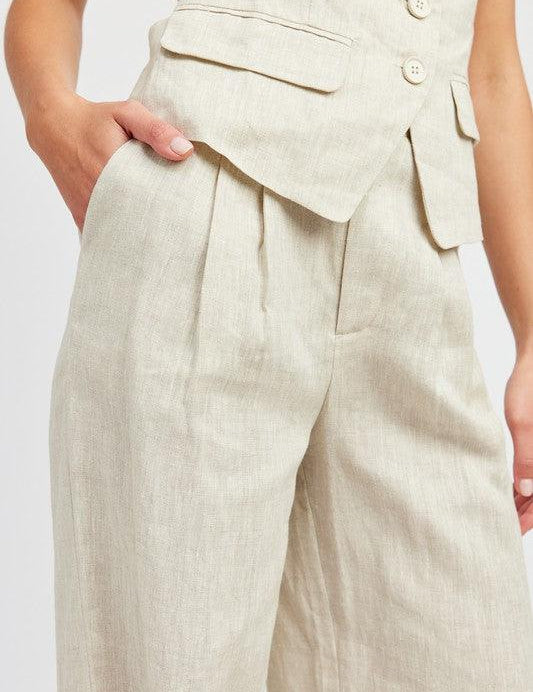 Full Length Pleated Linen Pants - Sunday Golden