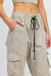 Striped Cargo Pants with Drawstring - Sunday Golden