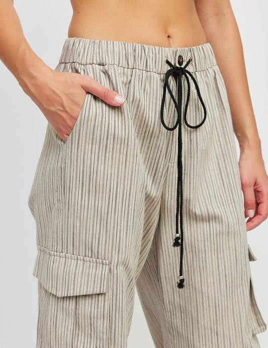 Striped Cargo Pants with Drawstring - Sunday Golden