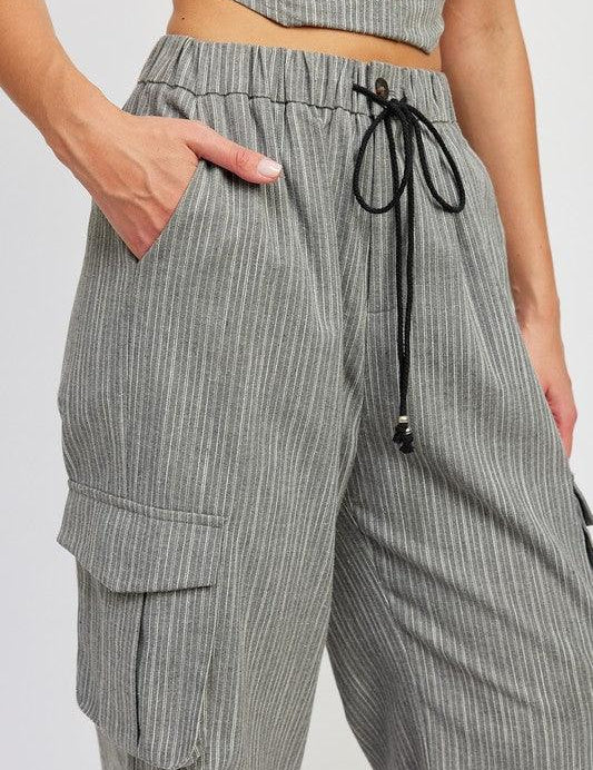 Striped Cargo Pants with Drawstring - Sunday Golden