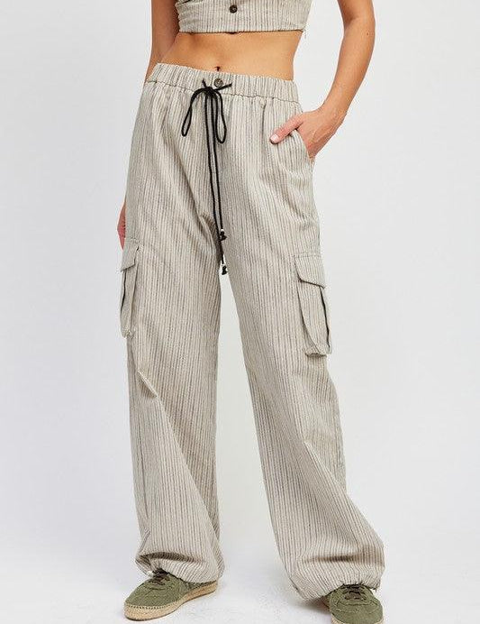 Striped Cargo Pants with Drawstring - Sunday Golden