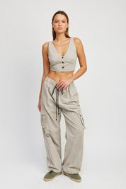 Striped Cargo Pants with Drawstring - Sunday Golden