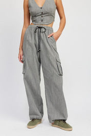 Striped Cargo Pants with Drawstring - Sunday Golden