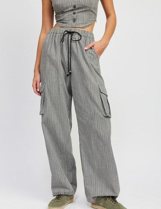 Striped Cargo Pants with Drawstring - Sunday Golden