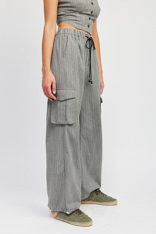 Striped Cargo Pants with Drawstring - Sunday Golden